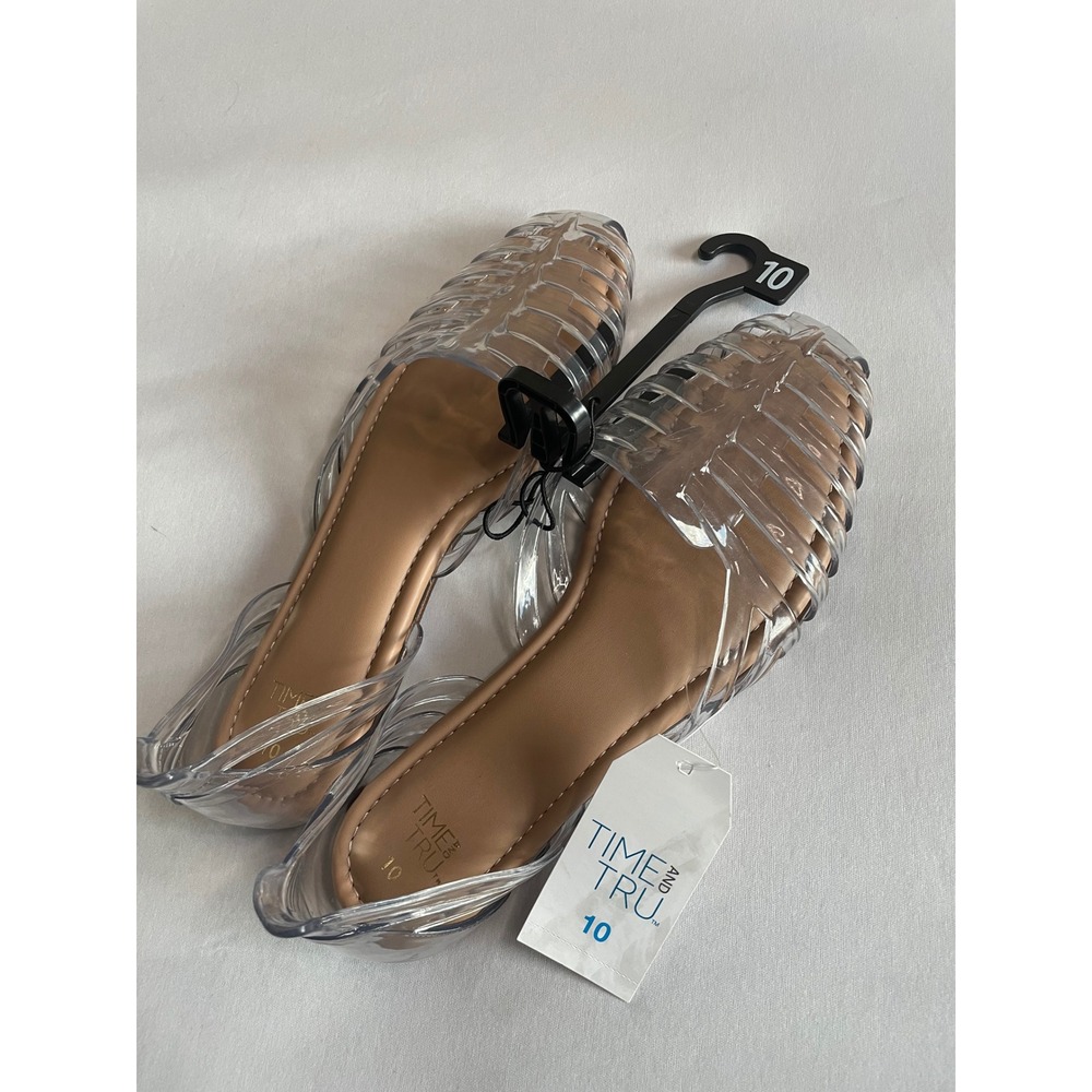 Time and Tru Womens Clear Jelly Fisherman Sandals Flat Cage Shoes Size 10 NEW